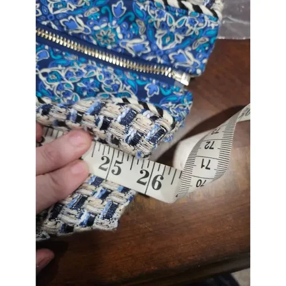 CHICO'S Beige Blue Black Check Tweed Full Zip Fringe Jacket Blazer Size 2 12 - Picture 10 of 10